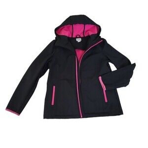 EUC Everlast women's hooded athletic jacket coat fleece lined, M, black pink